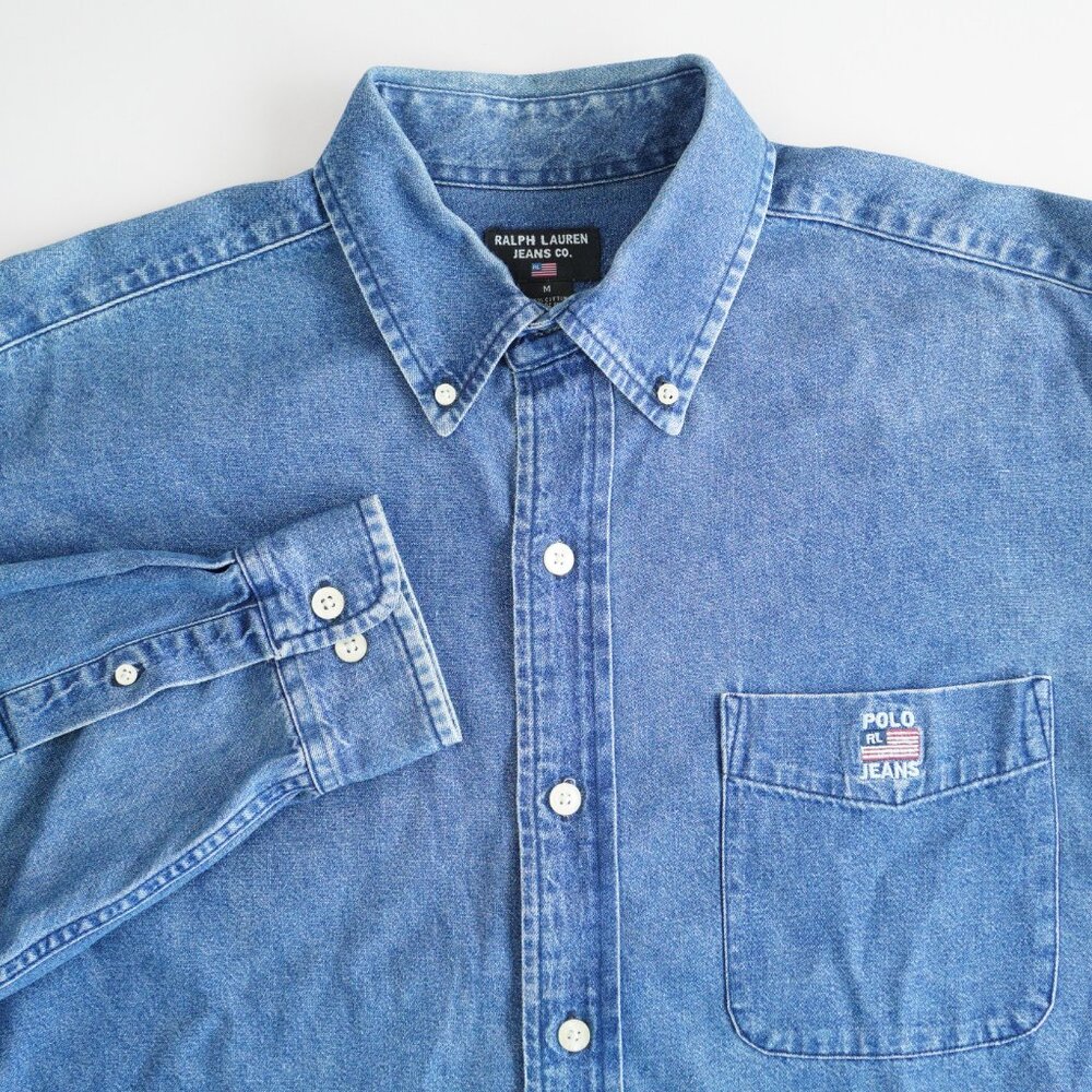 Vintage Ralph Lauren Jeans Co. Denim Shirt Button Down Long Sleeve Mens Size M